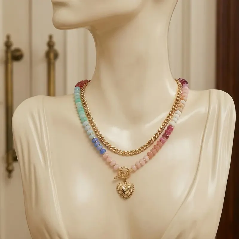 Colorful Beaded Double Layer Necklace - Image 3