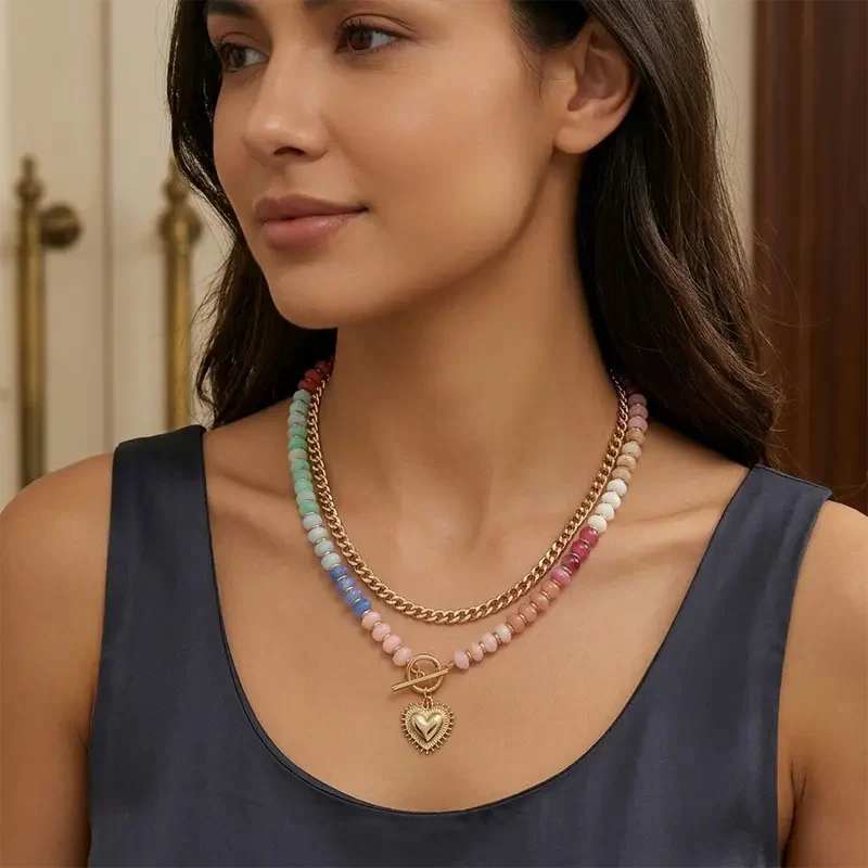 Colorful Beaded Double Layer Necklace - Image 4