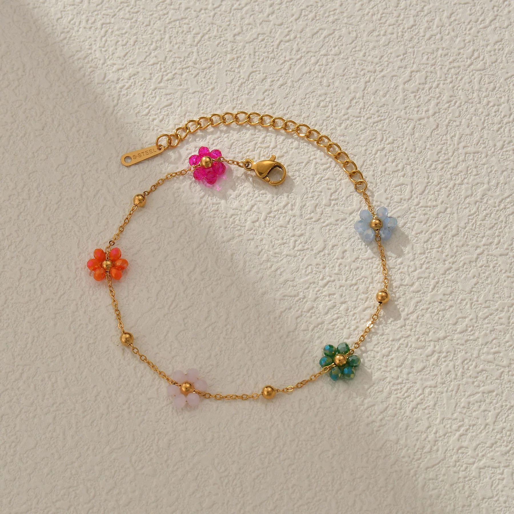 Colorful Beaded Flower Chain Bracelet - Image 3
