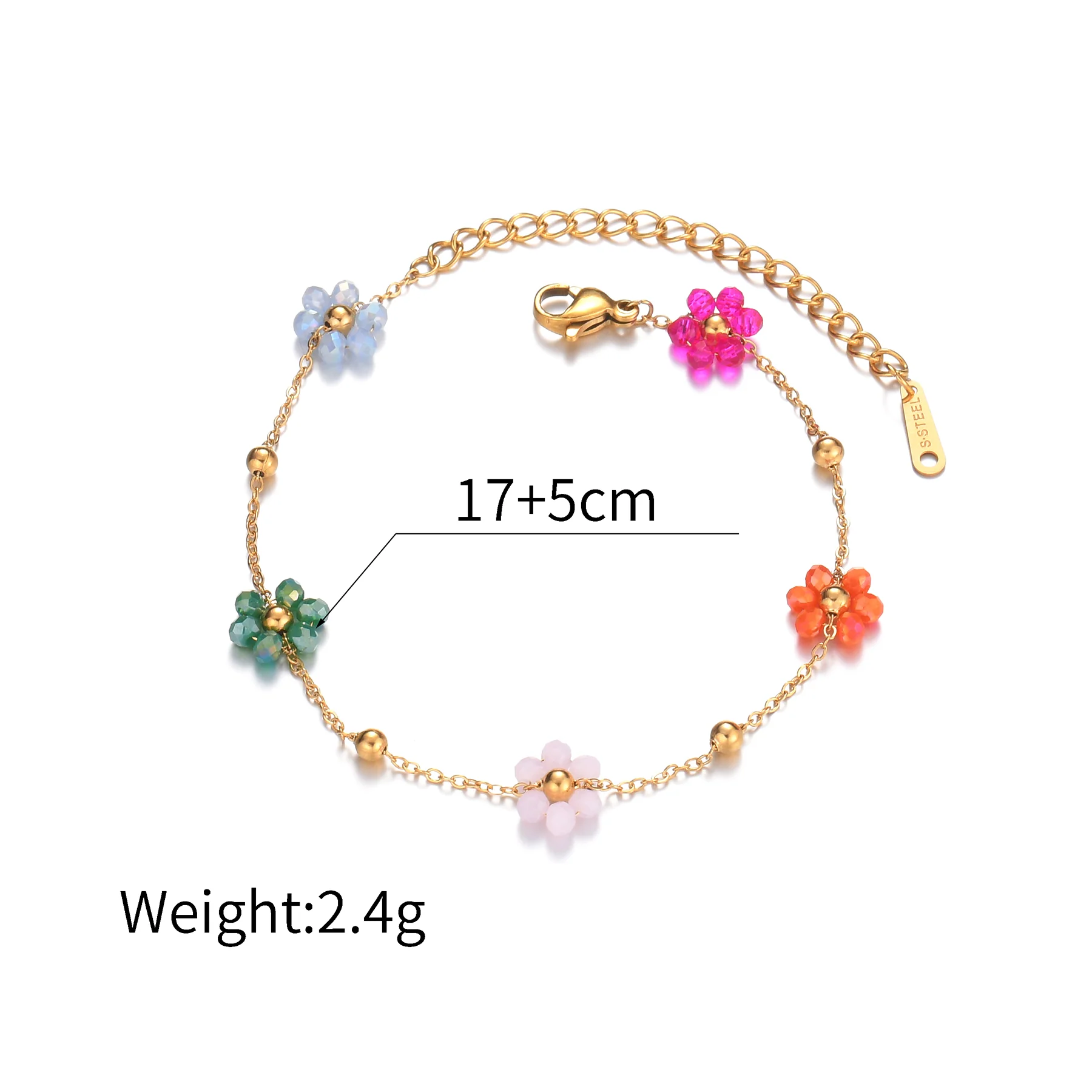 Colorful Beaded Flower Chain Bracelet - Image 6