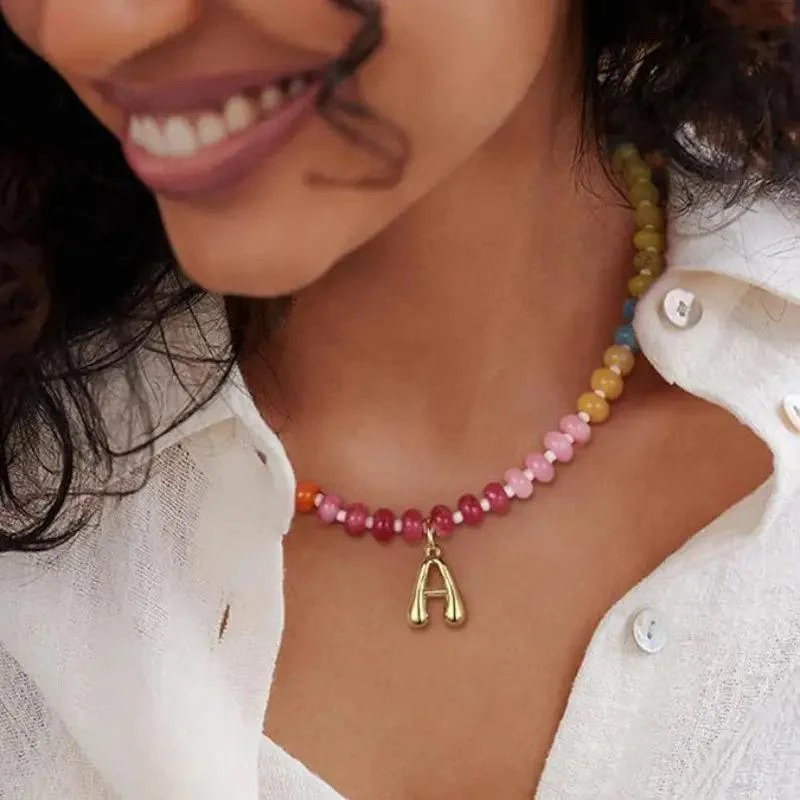 Colorful Beaded Initial Necklace - Image 4