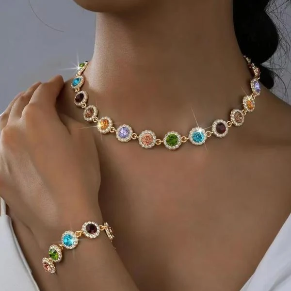 Colorful Circles Necklace And Bracelet Set - Image 2
