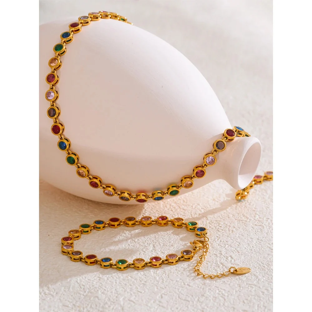 Colorful Circles Necklace and Bracelet Set - Image 4