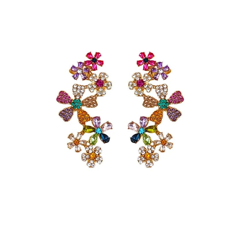 Colorful Crystal Flower Ear Climber Earrings - Image 2
