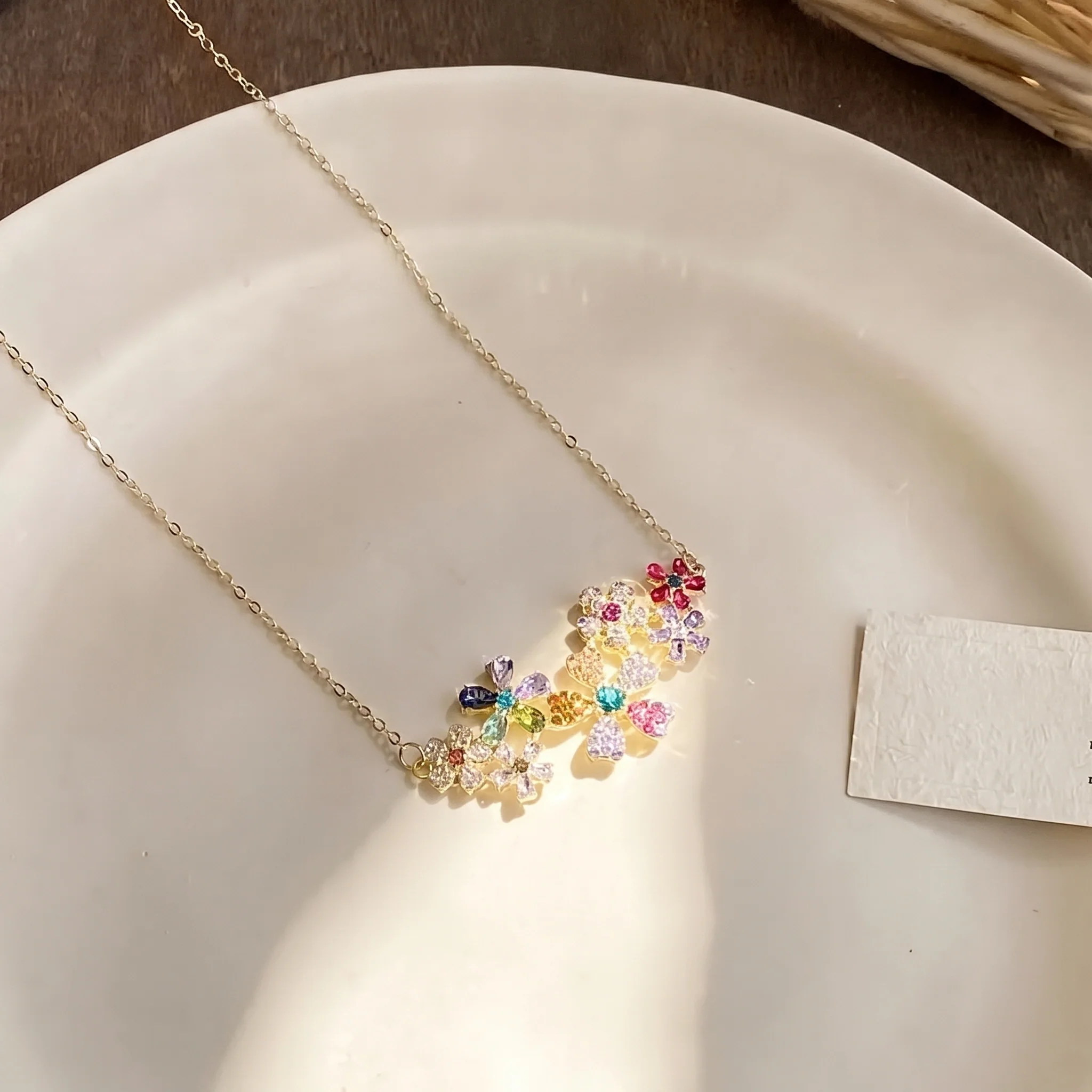 Colorful Crystal Flower Necklace - Image 2