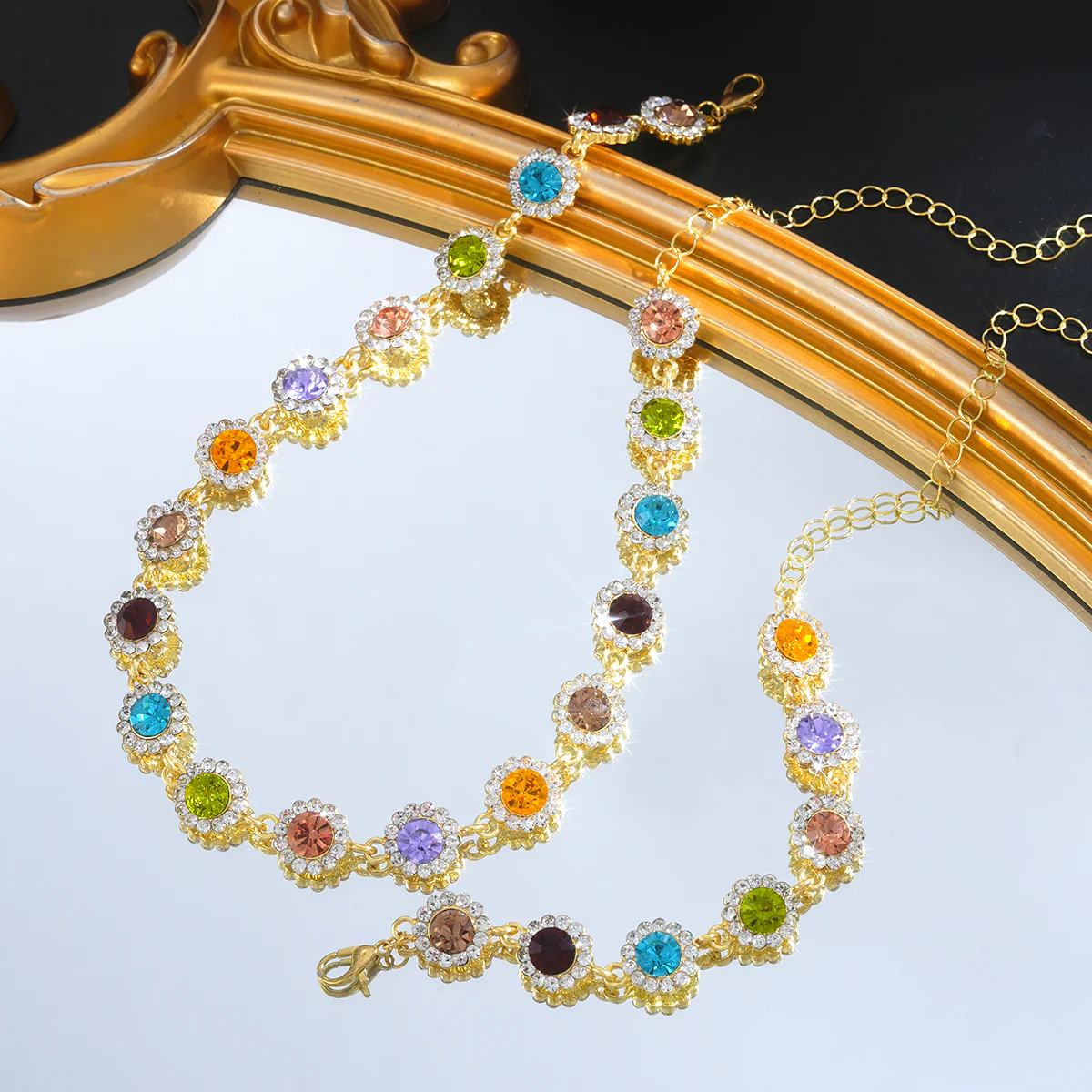 Colorful Crystal Halo Necklace & Bracelet Set - Image 2