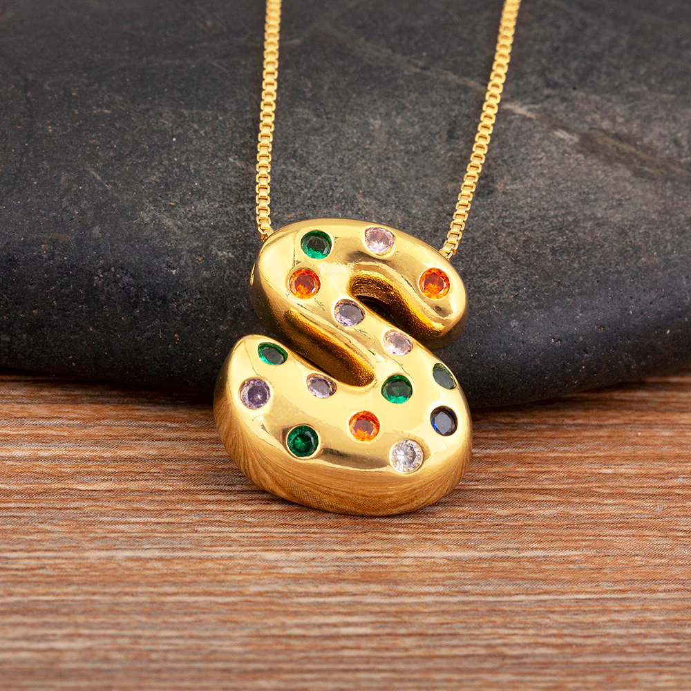 Colorful Gem Bubble Initial Pendant Necklace - Image 10