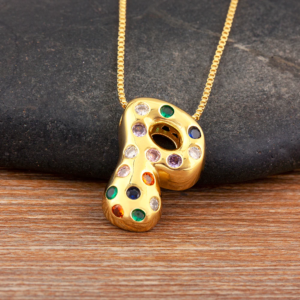 Colorful Gem Bubble Initial Pendant Necklace - Image 12