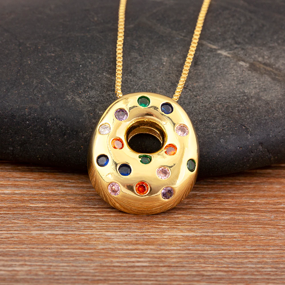 Colorful Gem Bubble Initial Pendant Necklace - Image 13