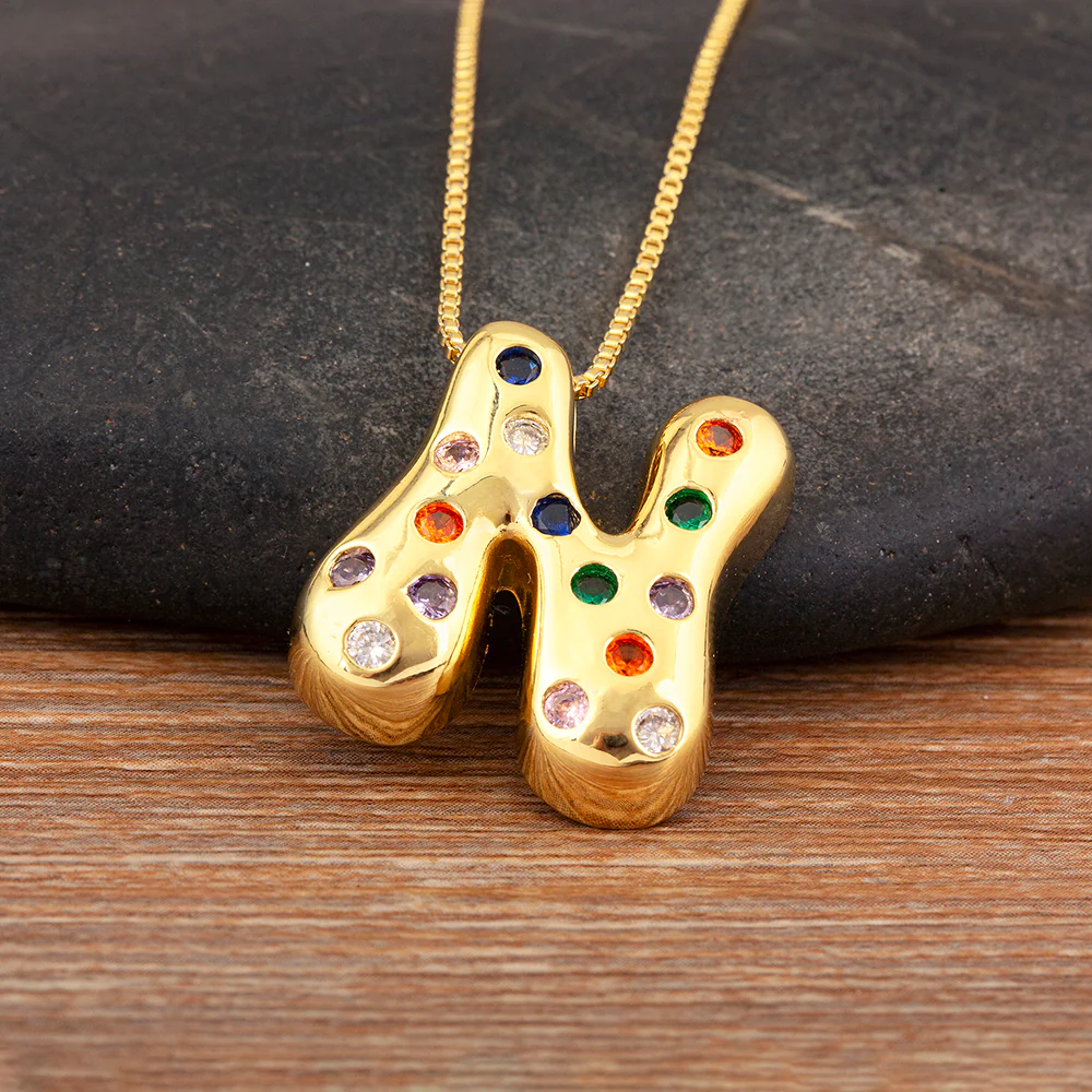 Colorful Gem Bubble Initial Pendant Necklace - Image 14