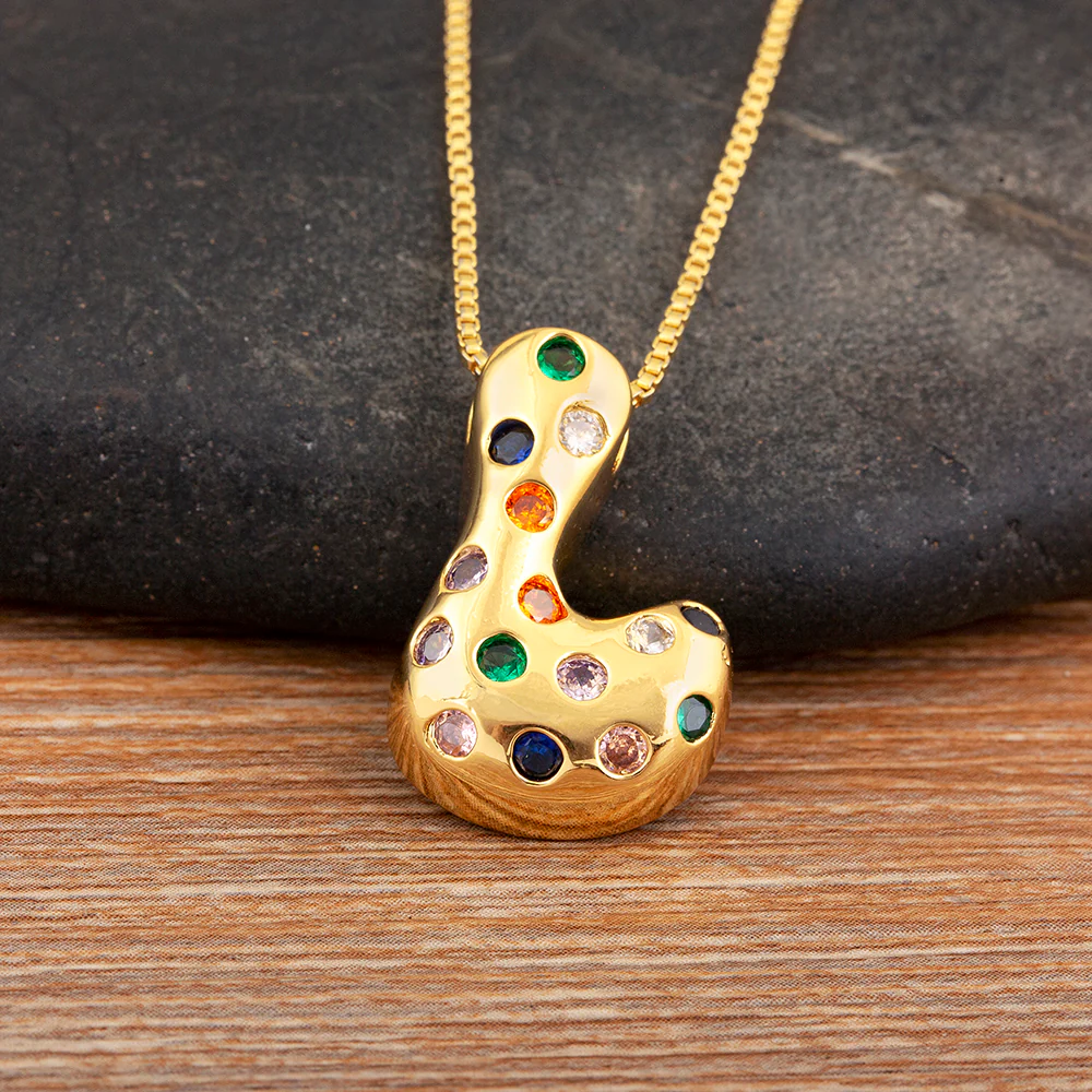 Colorful Gem Bubble Initial Pendant Necklace - Image 15