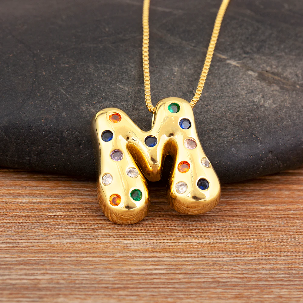 Colorful Gem Bubble Initial Pendant Necklace - Image 16