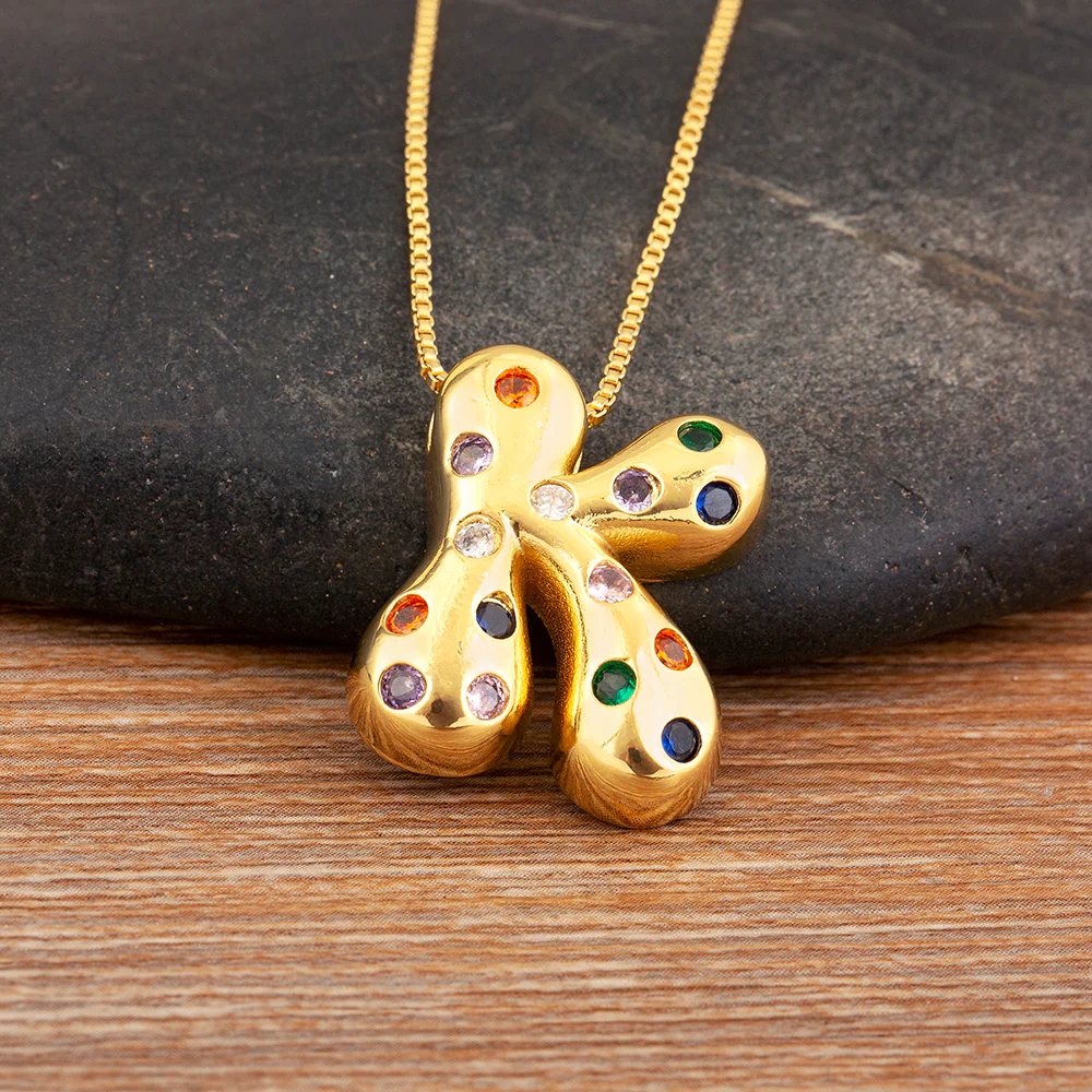 Colorful Gem Bubble Initial Pendant Necklace - Image 17