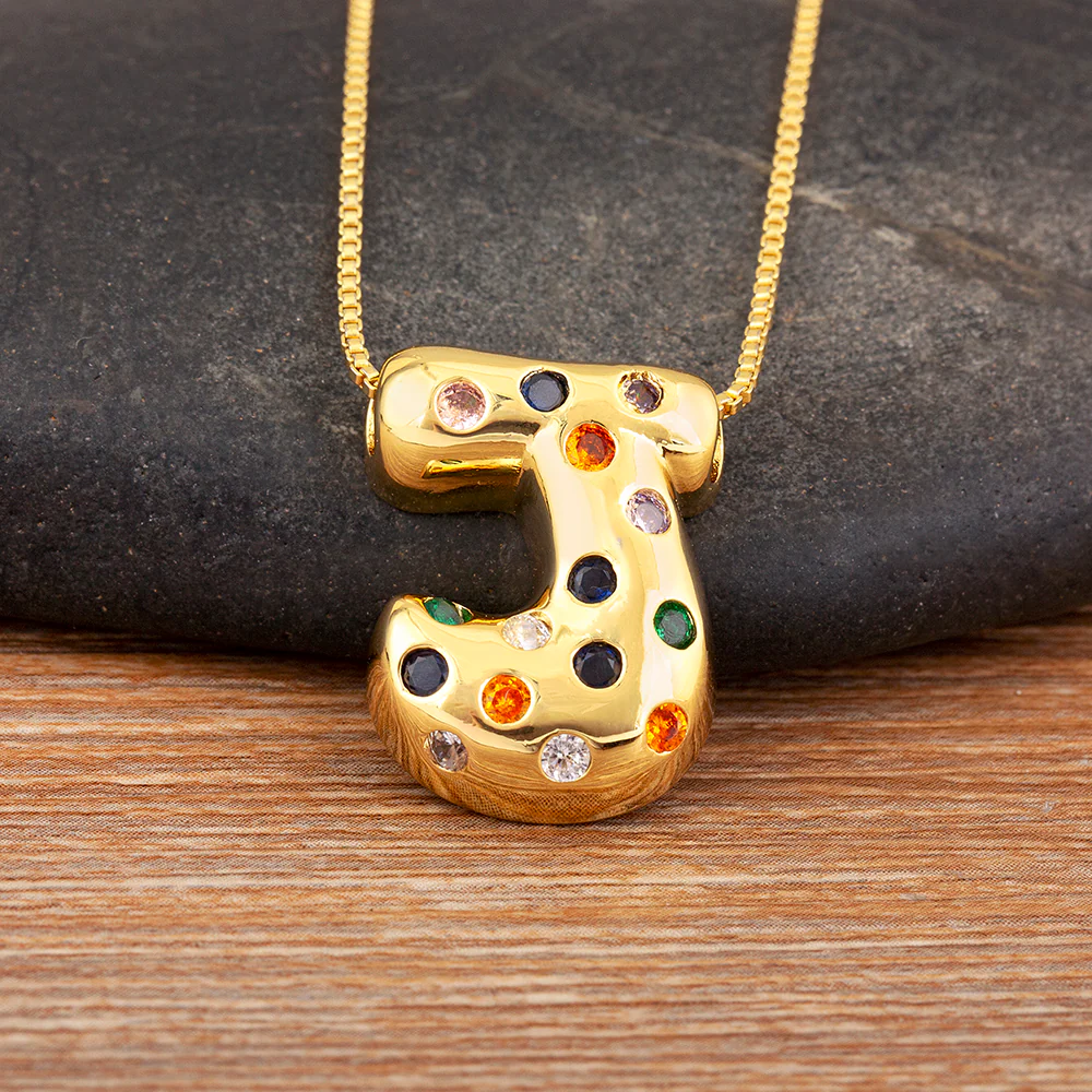 Colorful Gem Bubble Initial Pendant Necklace - Image 18