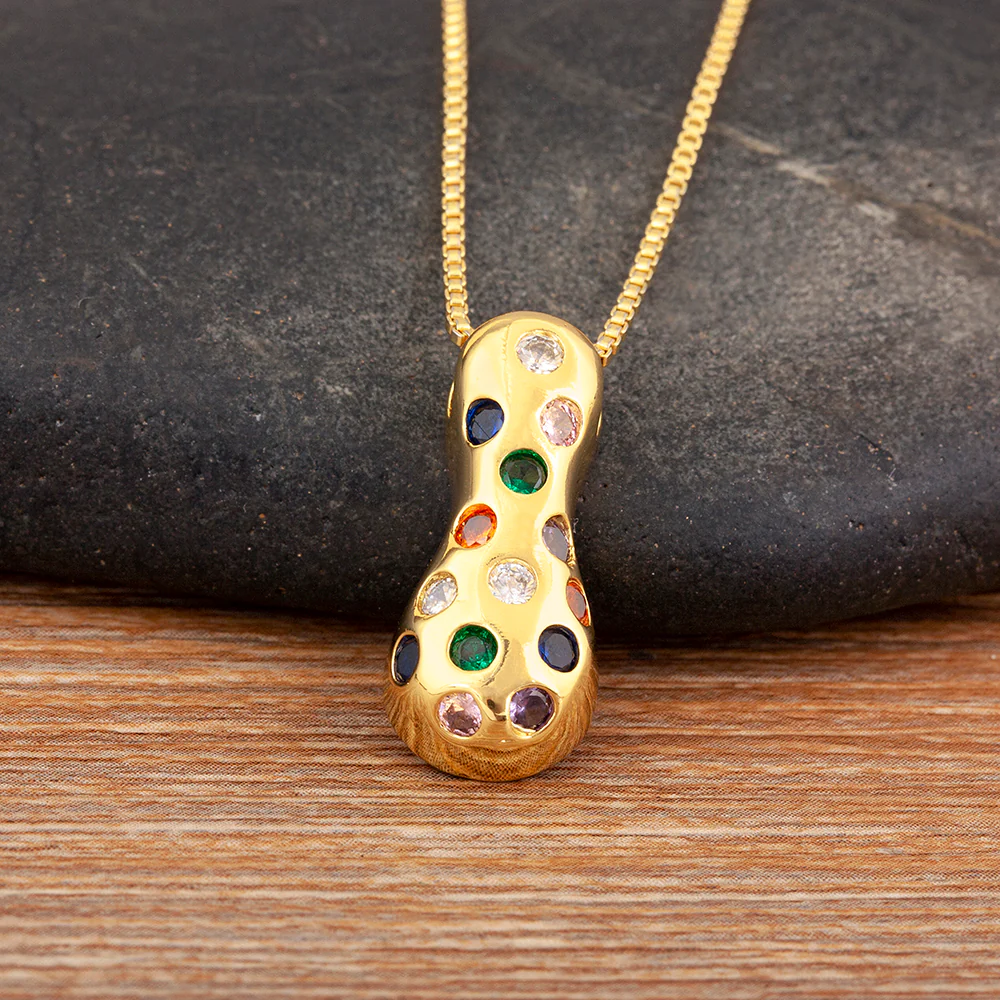 Colorful Gem Bubble Initial Pendant Necklace - Image 19