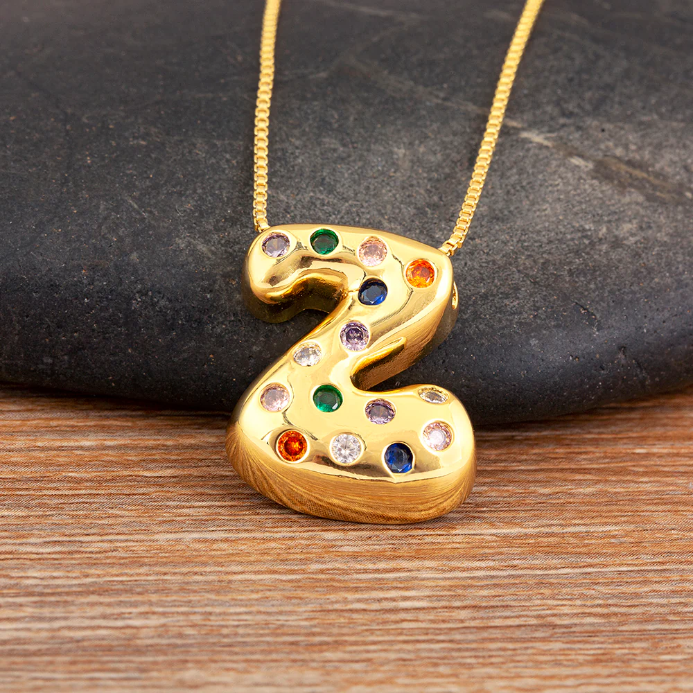 Colorful Gem Bubble Initial Pendant Necklace - Image 2