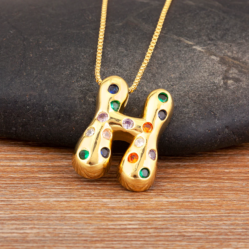 Colorful Gem Bubble Initial Pendant Necklace - Image 20
