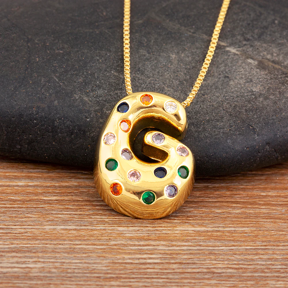 Colorful Gem Bubble Initial Pendant Necklace - Image 21