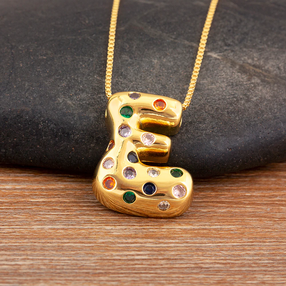 Colorful Gem Bubble Initial Pendant Necklace - Image 22