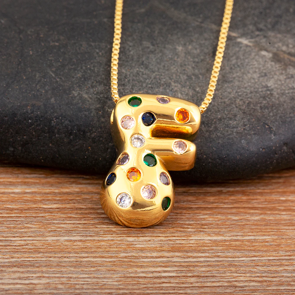 Colorful Gem Bubble Initial Pendant Necklace - Image 23