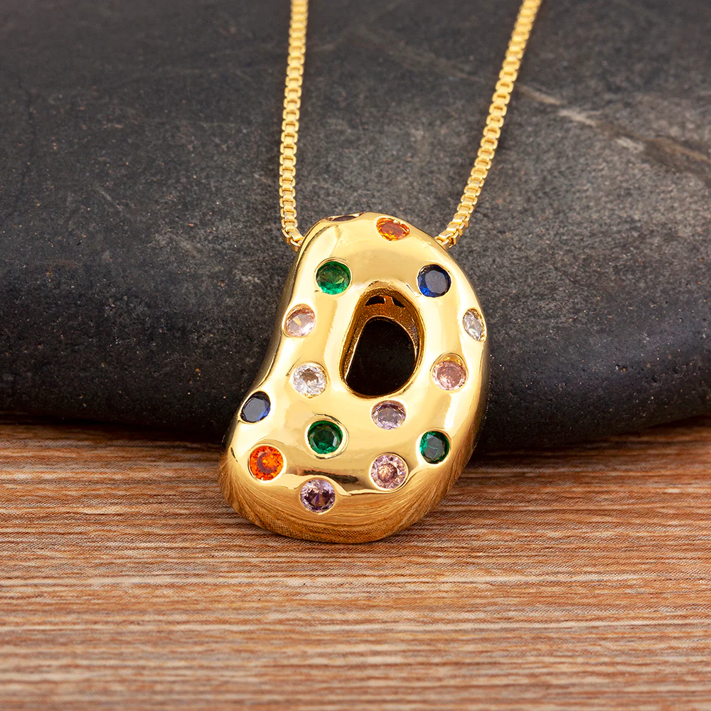 Colorful Gem Bubble Initial Pendant Necklace - Image 24