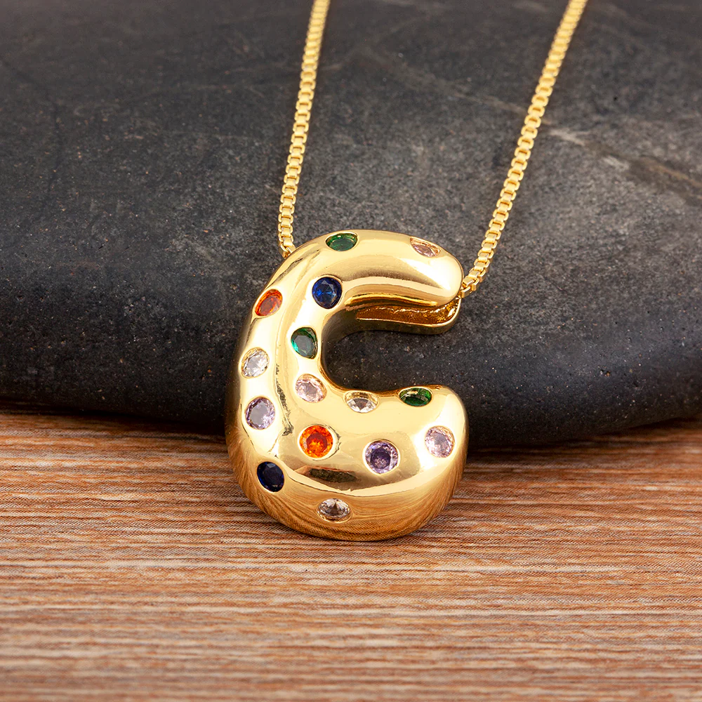 Colorful Gem Bubble Initial Pendant Necklace - Image 25