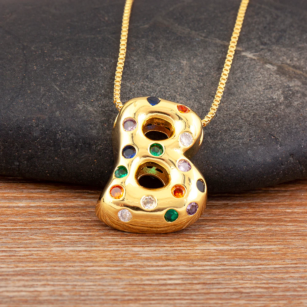 Colorful Gem Bubble Initial Pendant Necklace - Image 26