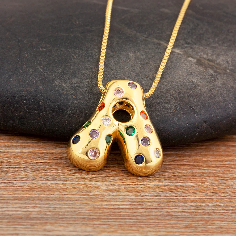 Colorful Gem Bubble Initial Pendant Necklace - Image 27