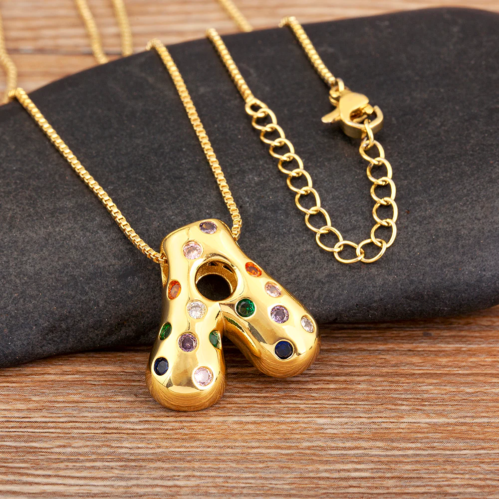 Colorful Gem Bubble Initial Pendant Necklace - Image 29