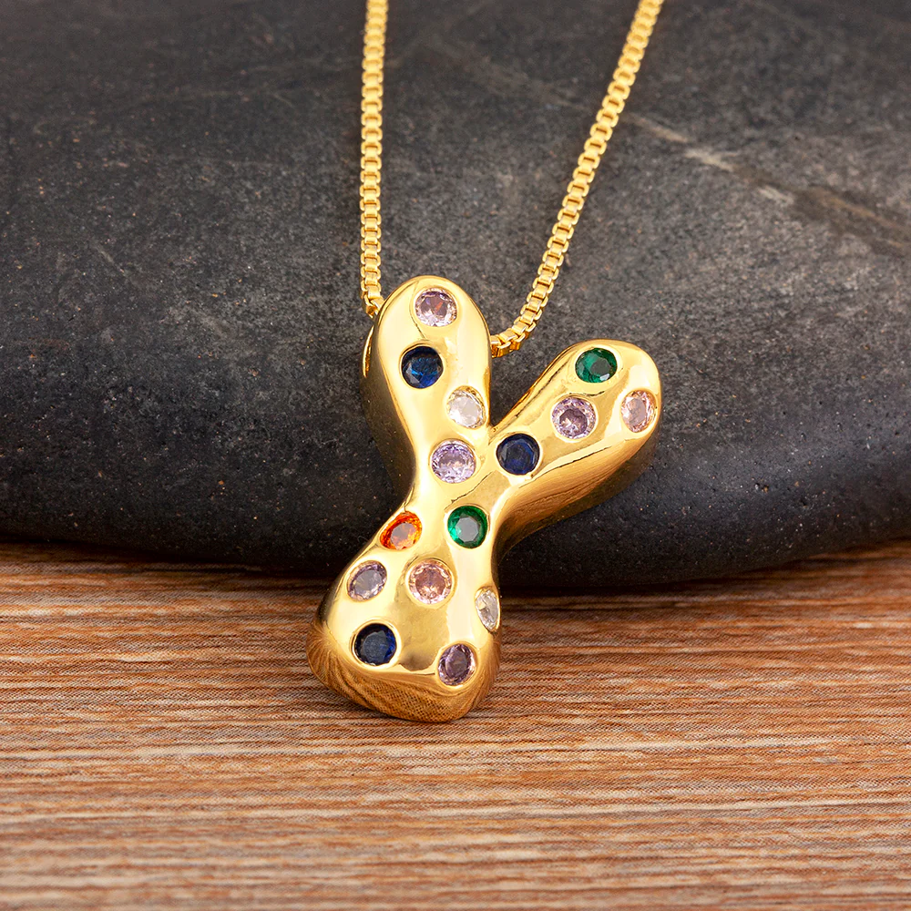 Colorful Gem Bubble Initial Pendant Necklace - Image 3