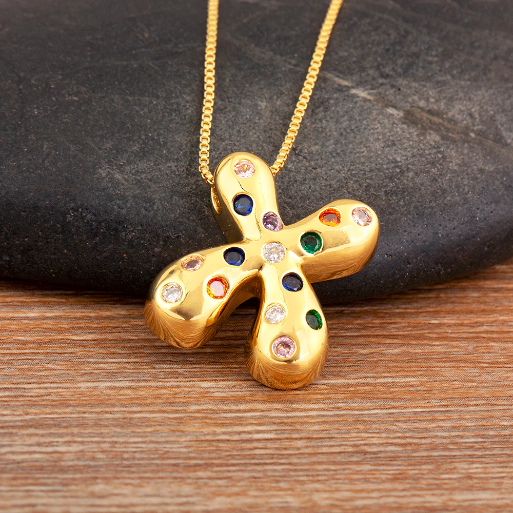 Colorful Gem Bubble Initial Pendant Necklace - Image 4