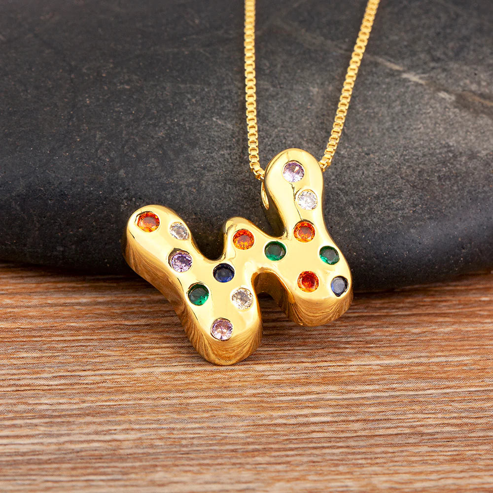 Colorful Gem Bubble Initial Pendant Necklace - Image 5