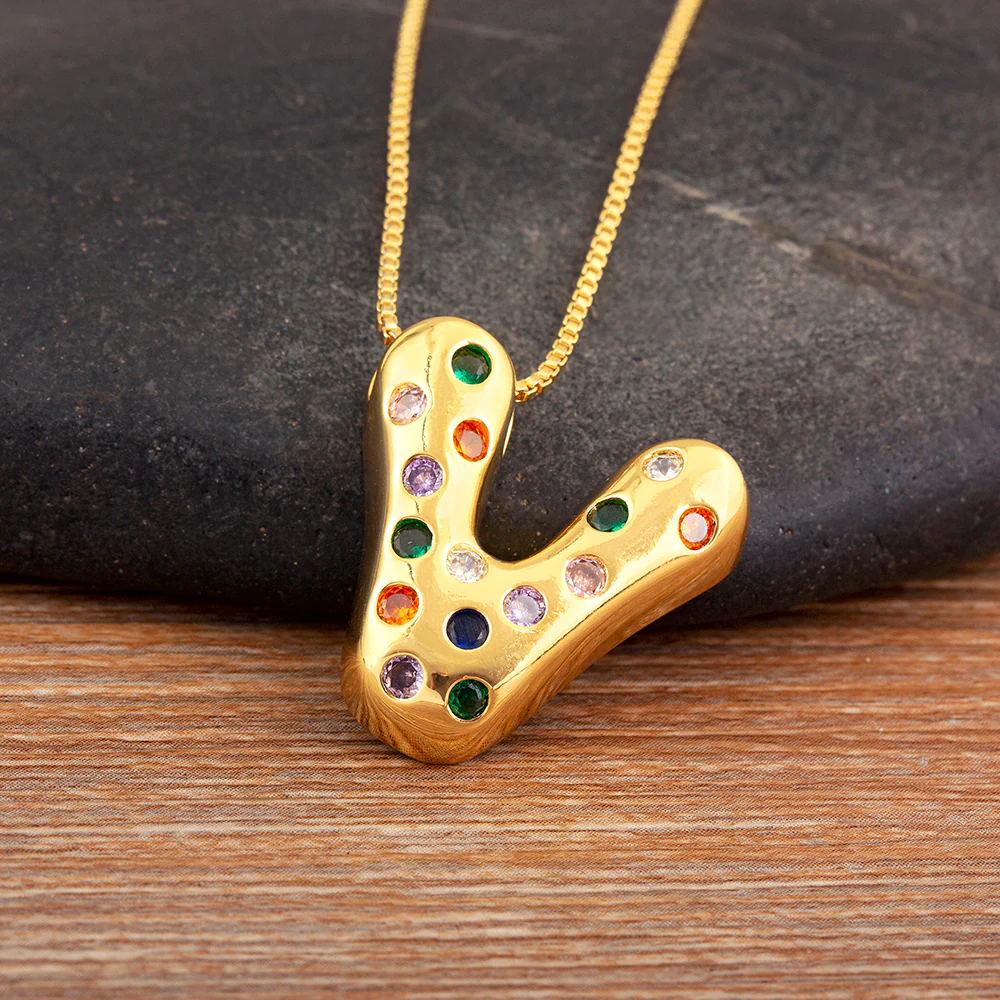 Colorful Gem Bubble Initial Pendant Necklace - Image 6