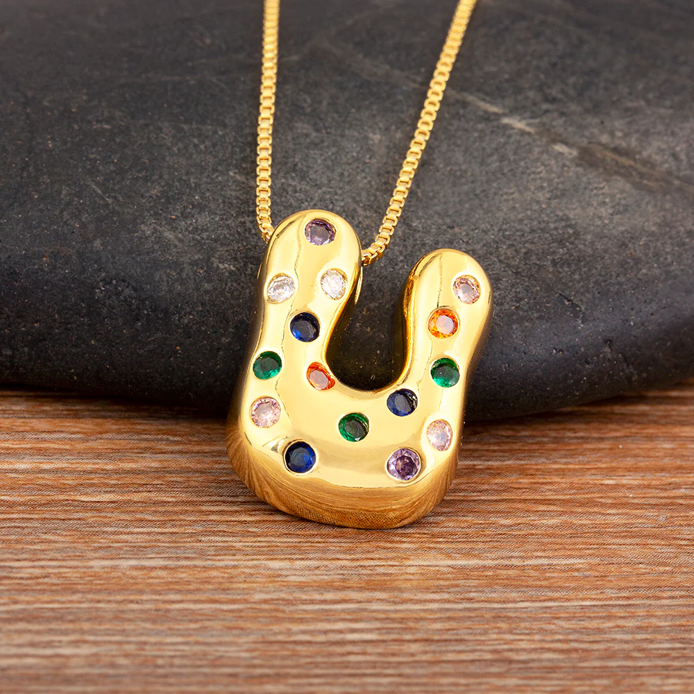 Colorful Gem Bubble Initial Pendant Necklace - Image 7