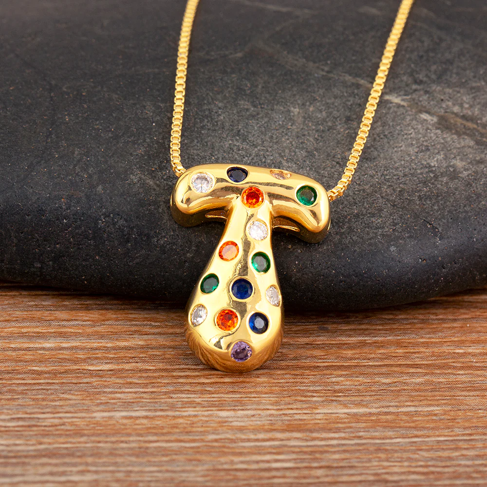 Colorful Gem Bubble Initial Pendant Necklace - Image 8