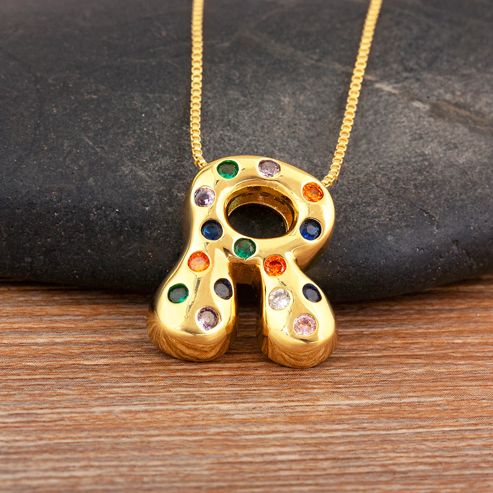 Colorful Gem Bubble Initial Pendant Necklace - Image 9
