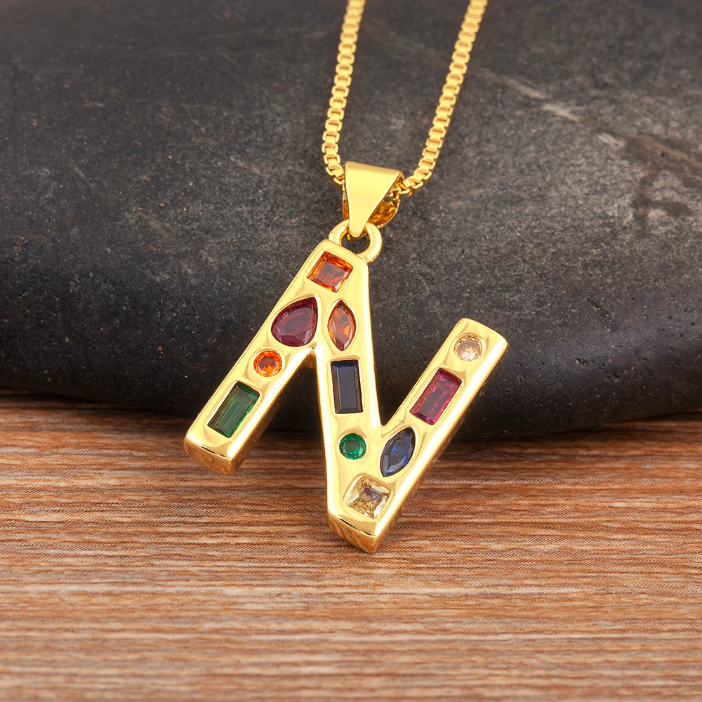 Colorful Gemstone Initial Pendant Necklace - Image 14