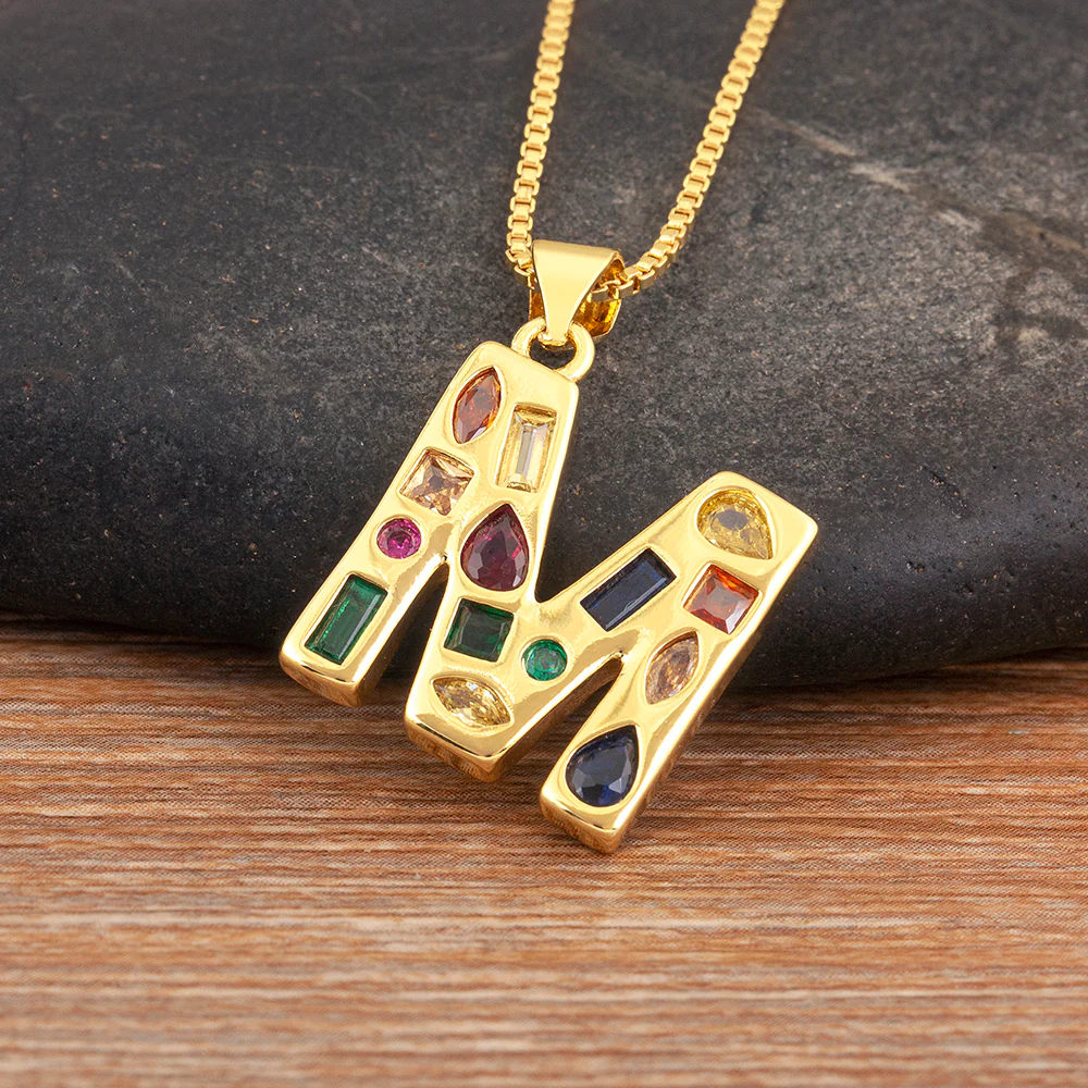 Colorful Gemstone Initial Pendant Necklace - Image 15