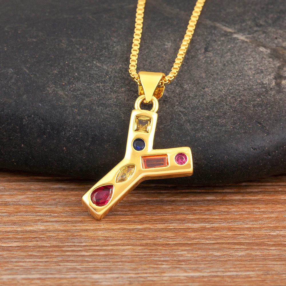 Colorful Gemstone Initial Pendant Necklace - Image 3