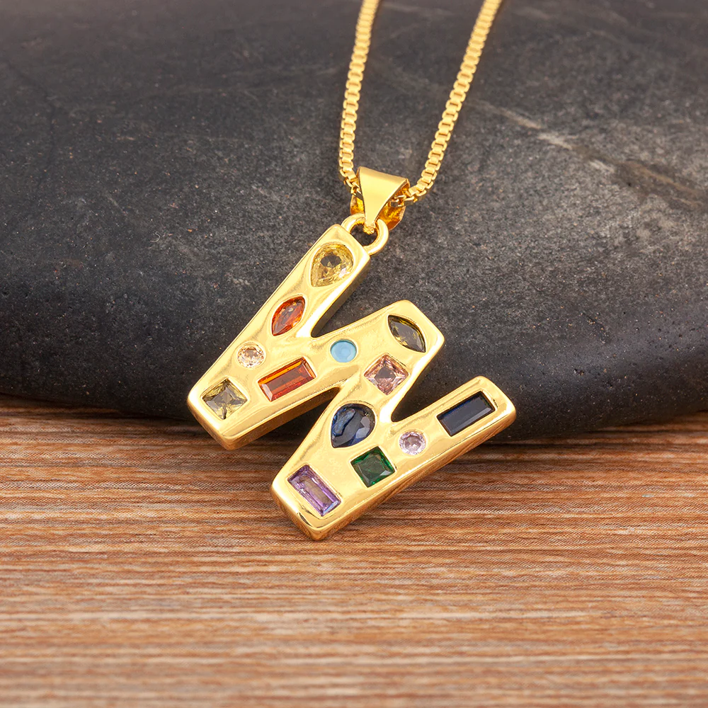 Colorful Gemstone Initial Pendant Necklace - Image 5
