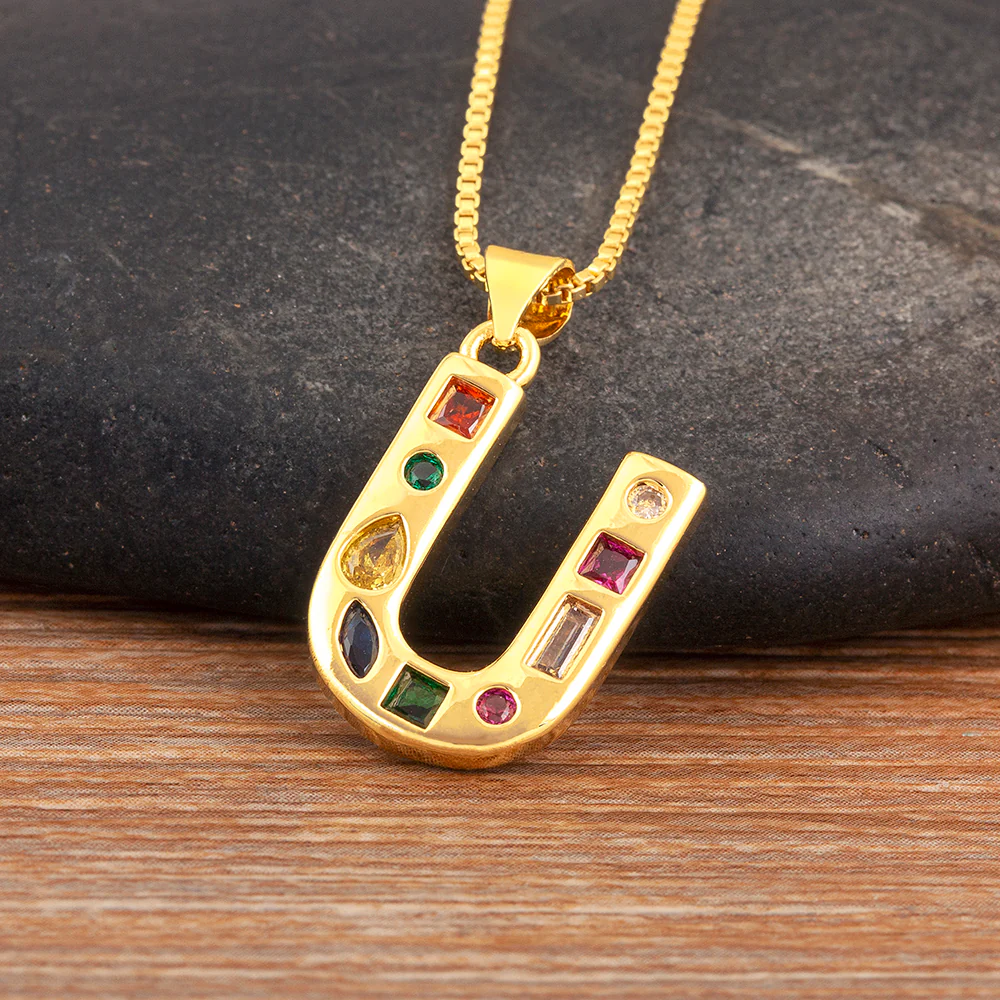 Colorful Gemstone Initial Pendant Necklace - Image 7