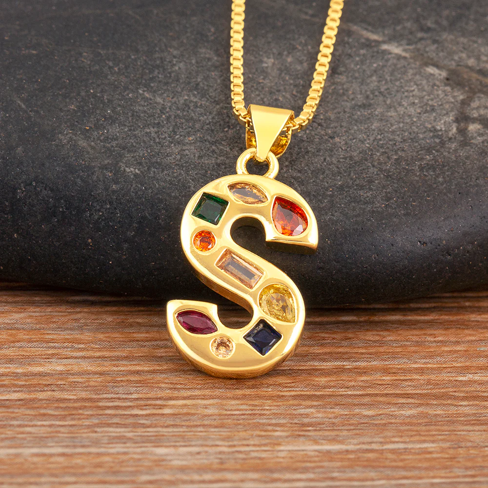 Colorful Gemstone Initial Pendant Necklace - Image 9