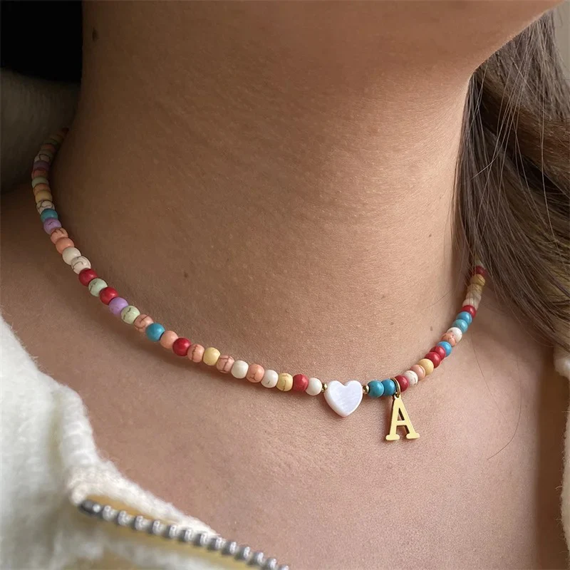Colorful Initial Heart Necklace