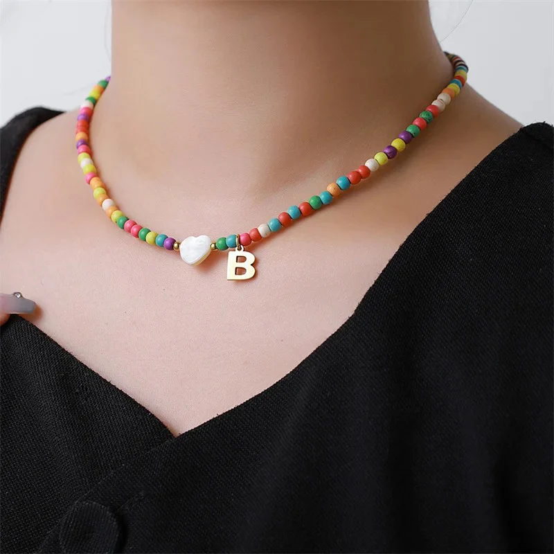 Colorful Initial Heart Necklace - Image 3