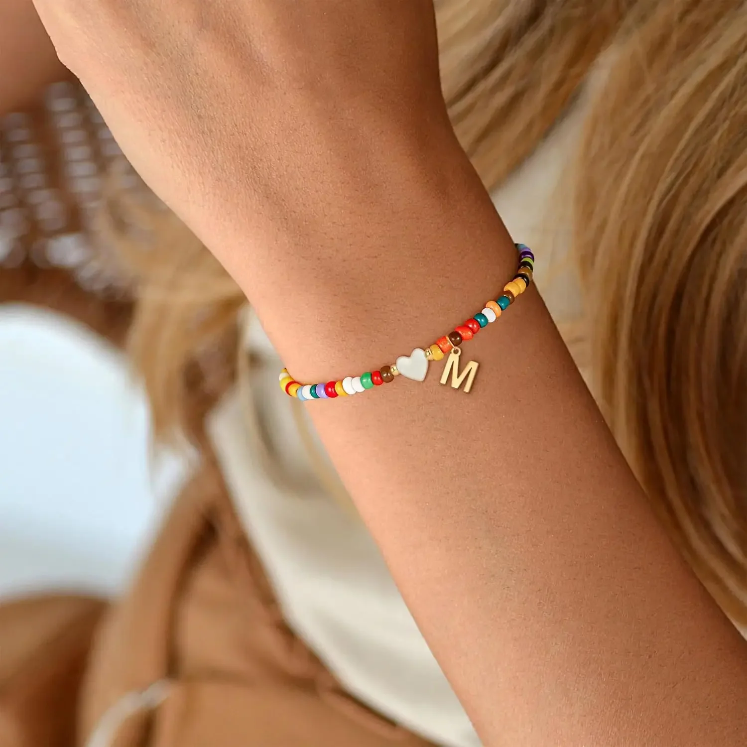 Colorful Initial Heart Bracelet - Image 2