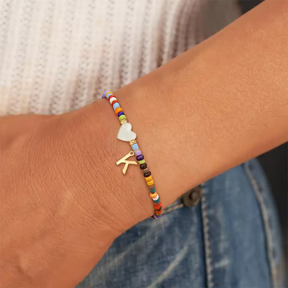 Colorful Initial Heart Bracelet - Image 3