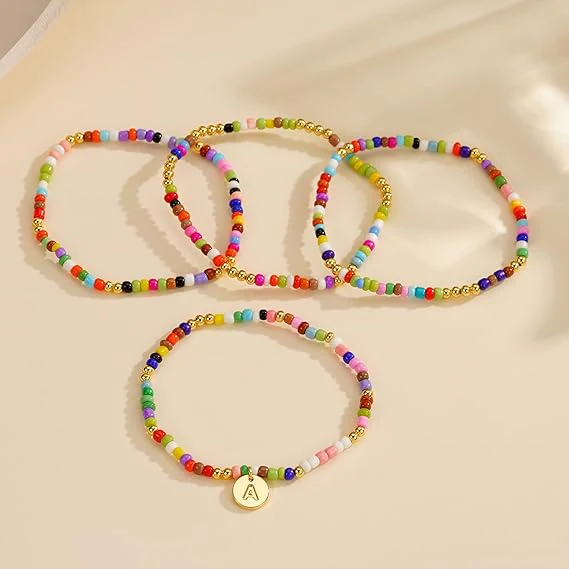 Colorful Multi Layer Initial Bead Bracelet - Image 5