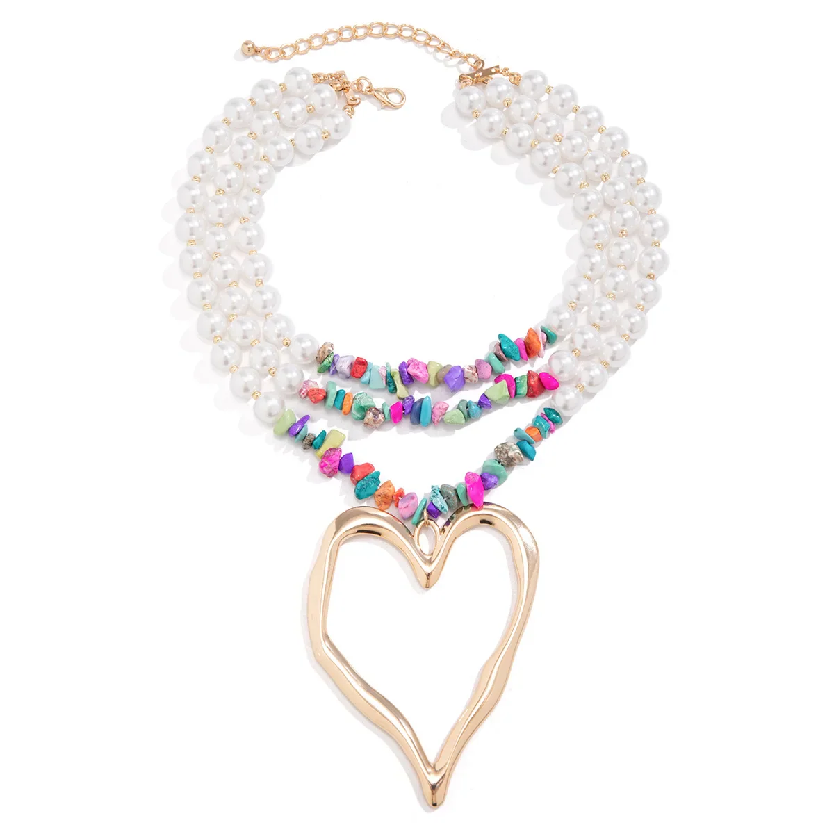 3pc Colorful Pearl Heart Shaped Layered Necklace - Image 11