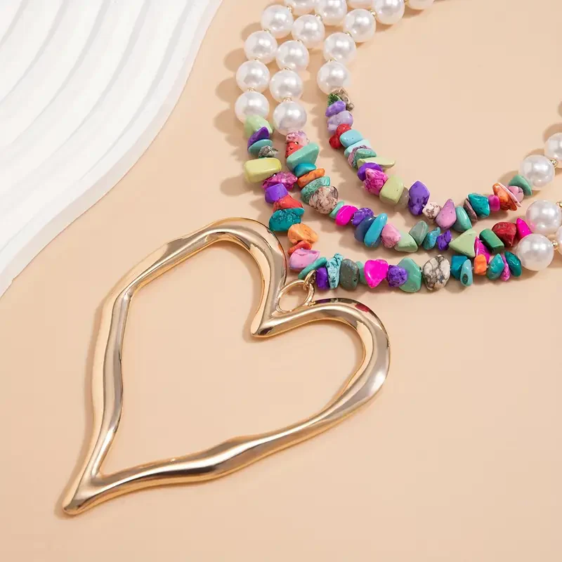 3pc Colorful Pearl Heart Shaped Layered Necklace - Image 7