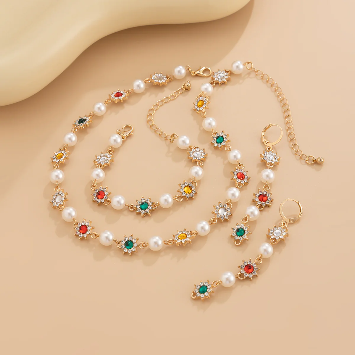 Colorful Rhinestone & Pearl Jewelry Set - Image 2
